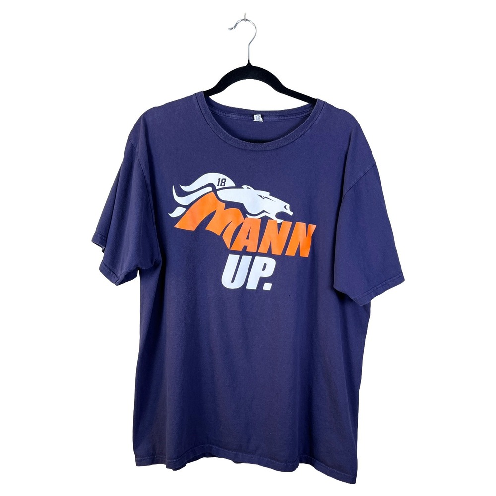 Anvil Denver Broncos Peyton Manning Mann Up T-Shirt Mens XL‎ Streetwear Blue
